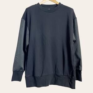 Eleventy Women's Black Crewneck Oversized Satin Pullover Sweatshirt Size S